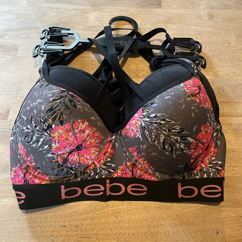 Bebe Sport Bra Two Pack: Floral and Black
